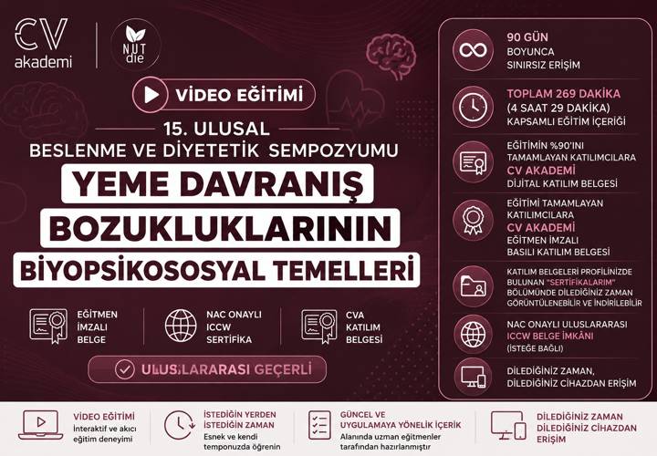 Video Eğitim - 15. Ulusal Beslenme ve Diyetetik Sempozyumu | Yeme Davranış Bozukluklarının Biyopsikososyal Temelleri